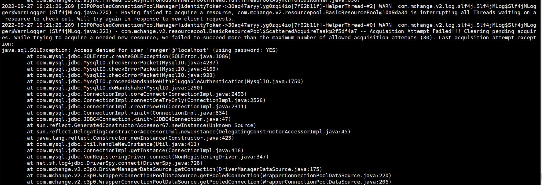 ranger报mysql账号密码异常